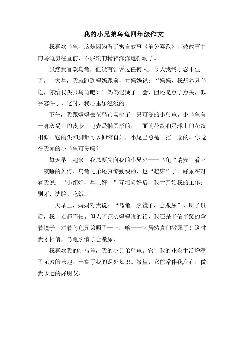 我的小兄弟乌龟四年级作文