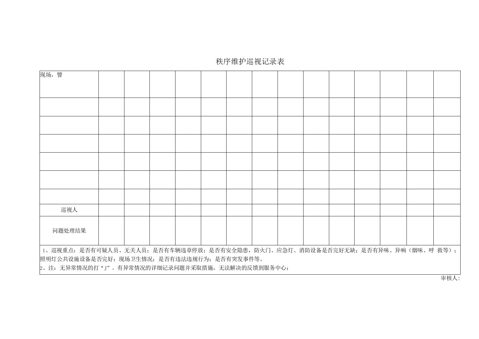 秩序维护巡视记录表