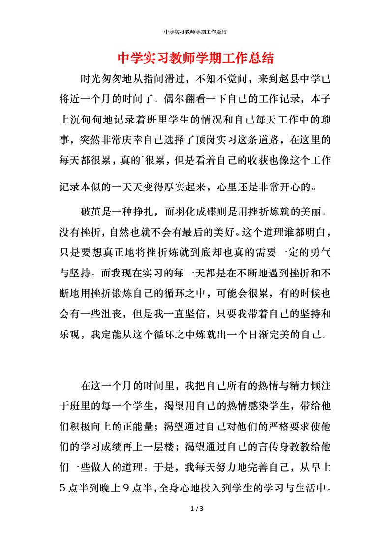 精编中学实习教师学期工作总结