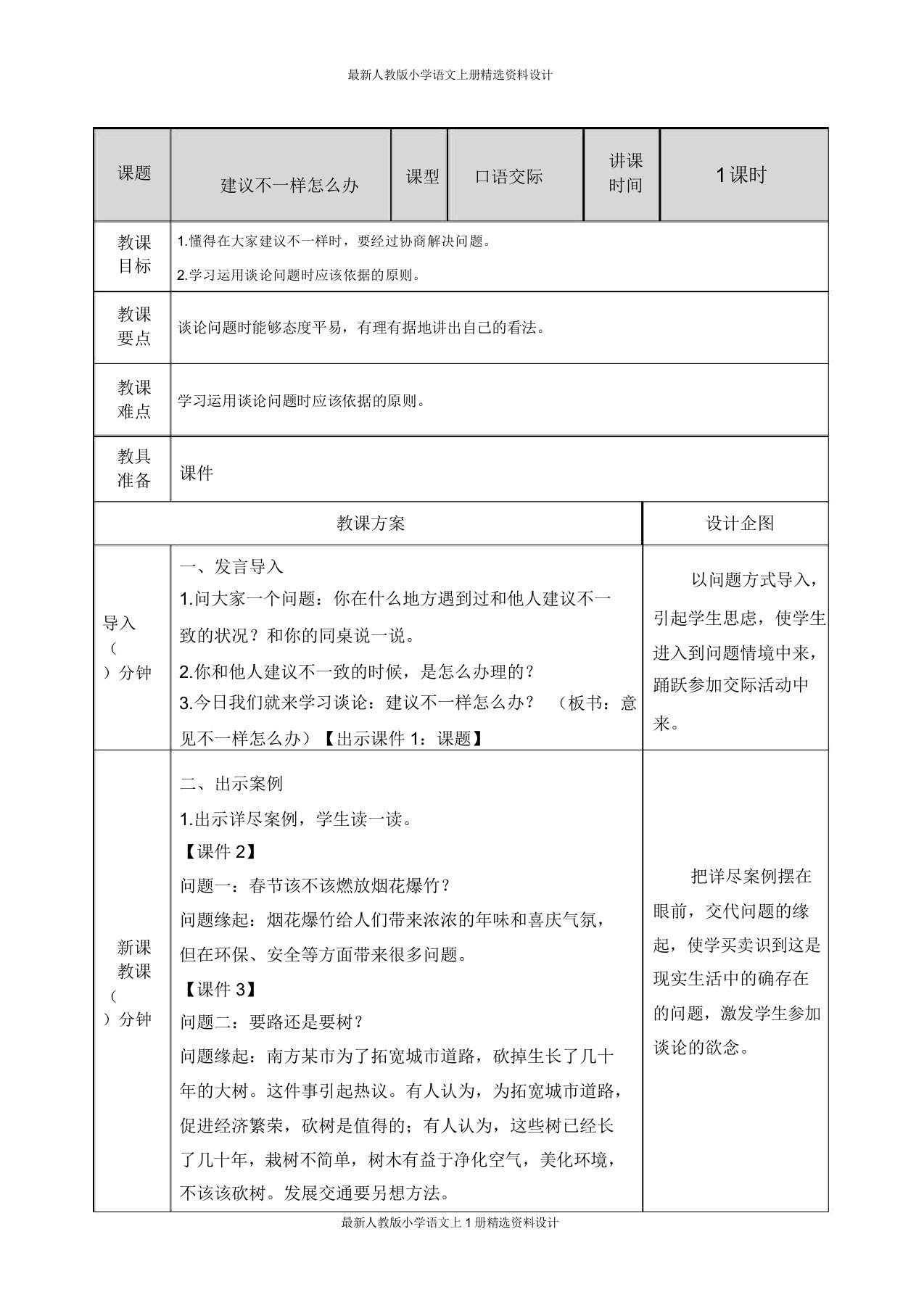 部编小学六年级上册语文口语交际意见不同怎么办教案