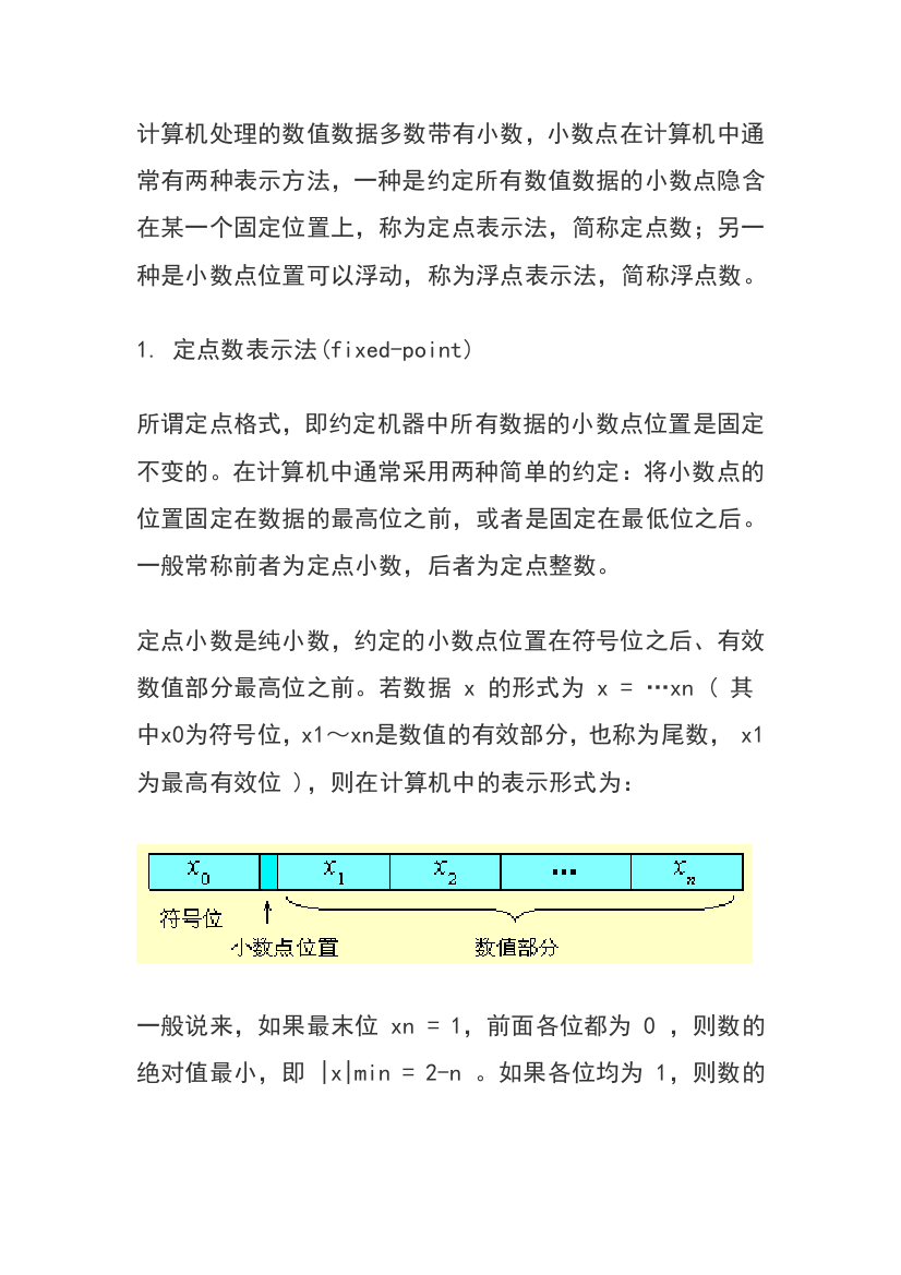 数的定点表示和浮点表示