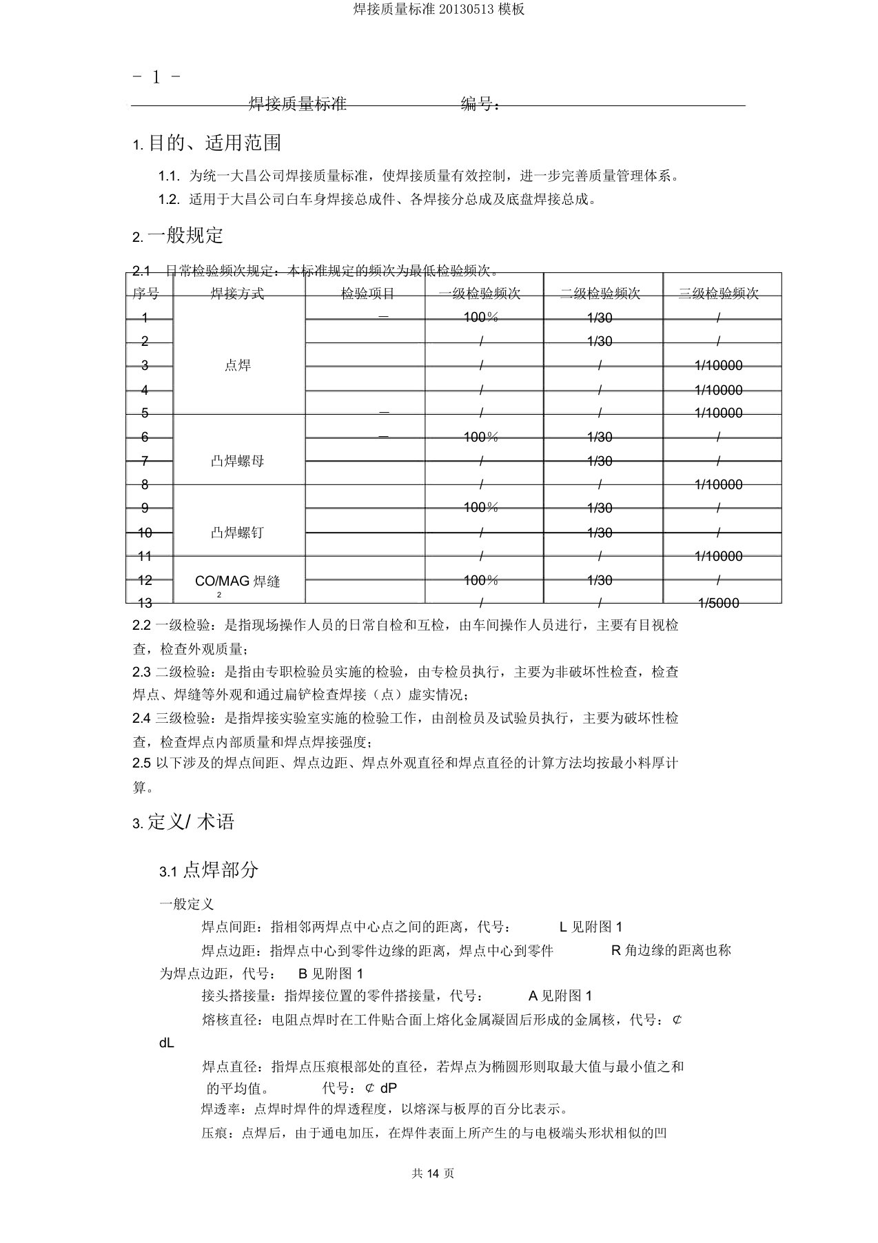 焊接质量标准20130513模板