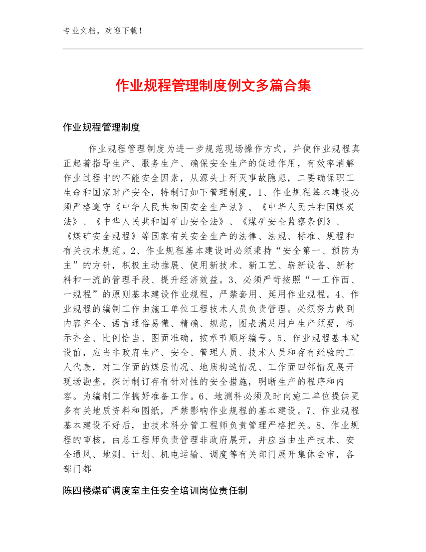 作业规程管理制度例文多篇合集