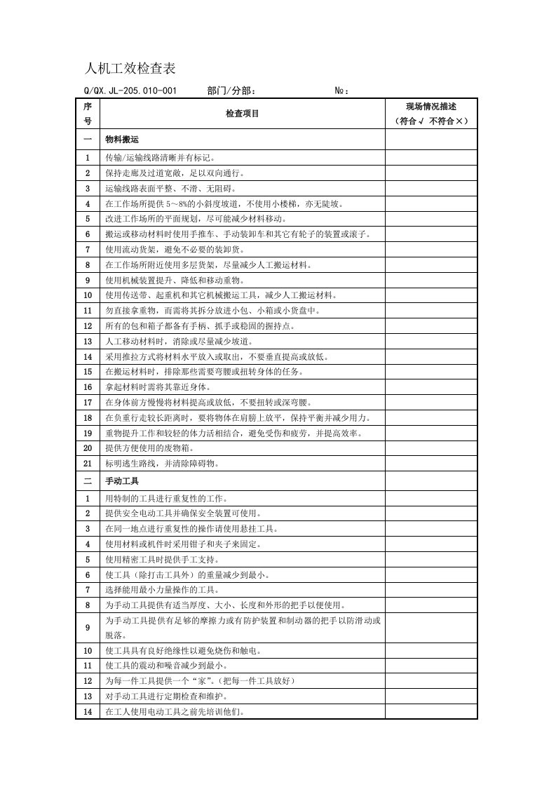 人机工效检查表