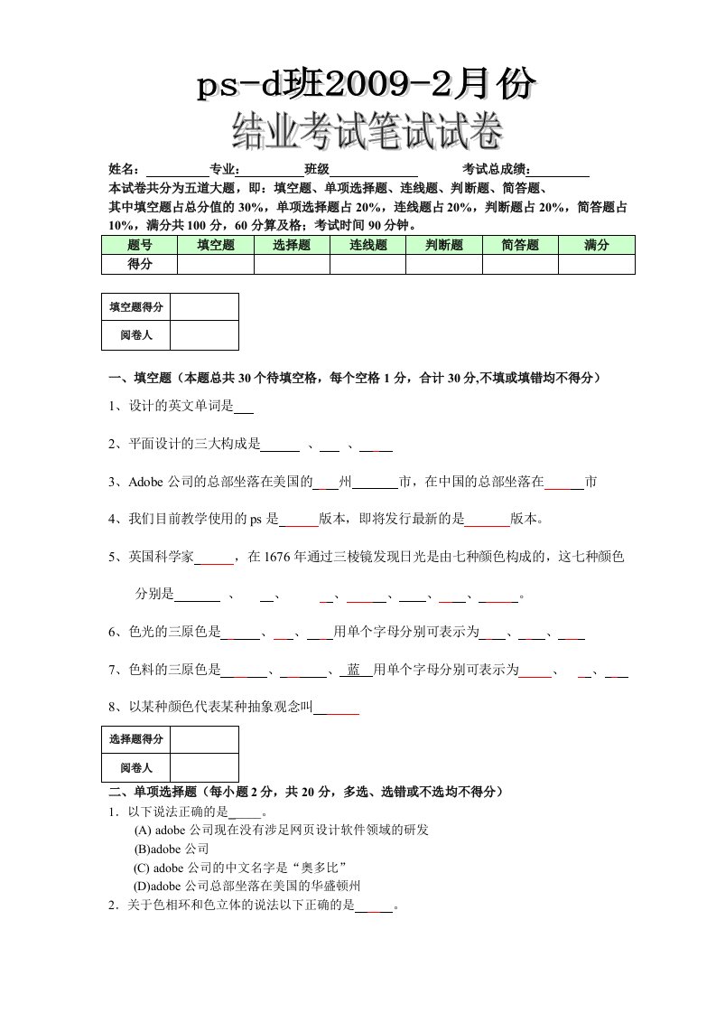 马成功ps-d班ps结业考试试题