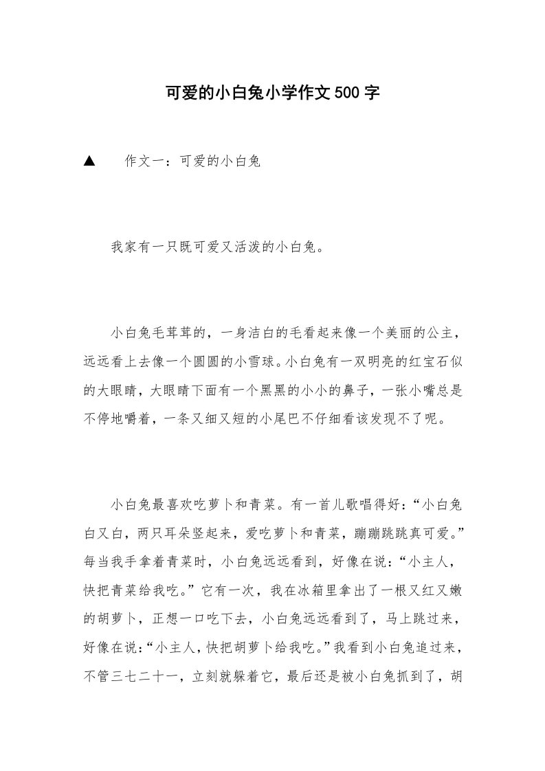 可爱的小白兔小学作文500字