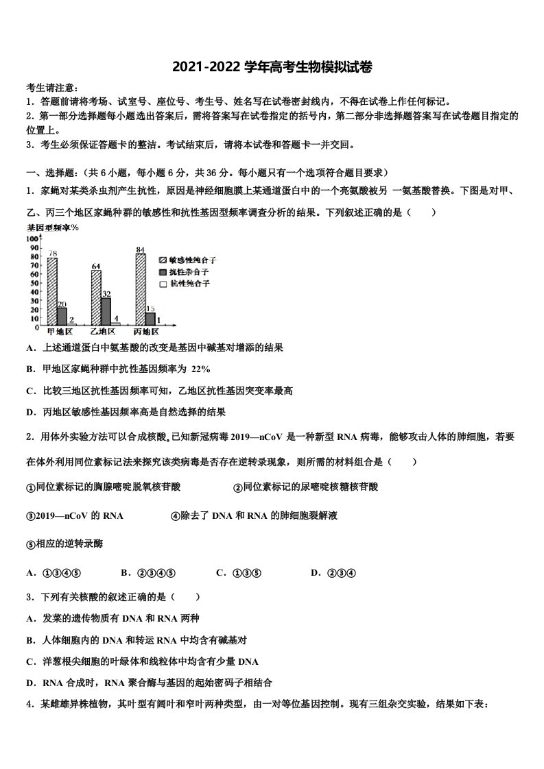 内蒙古喀喇沁旗锦山蒙古族中学2021-2022学年高三第二次调研生物试卷含解析