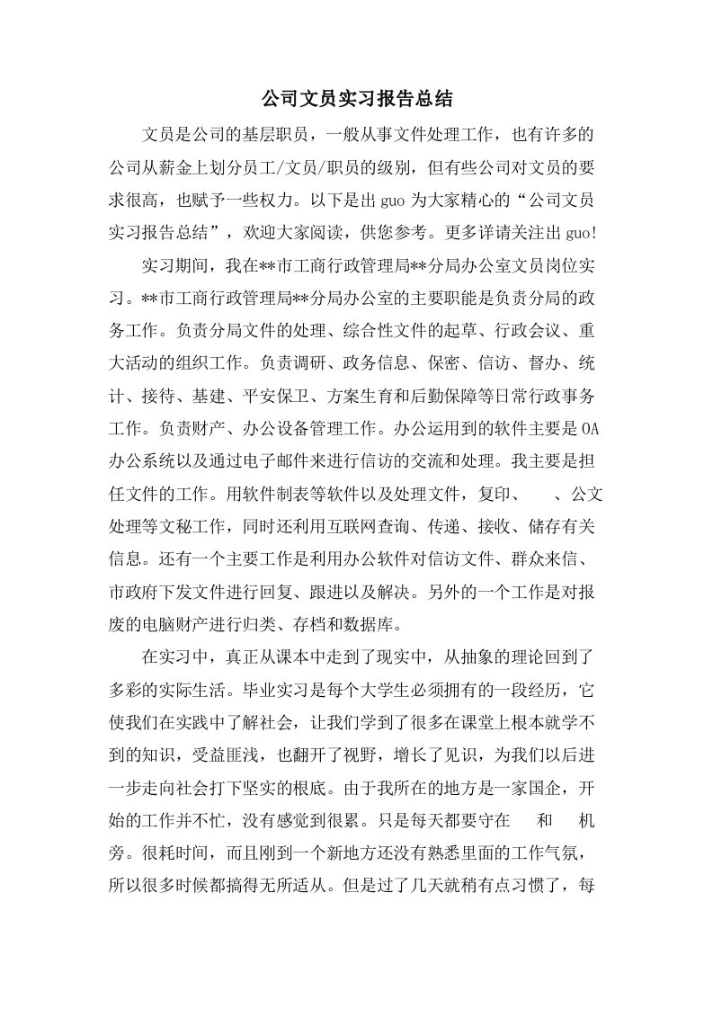 公司文员实习报告总结