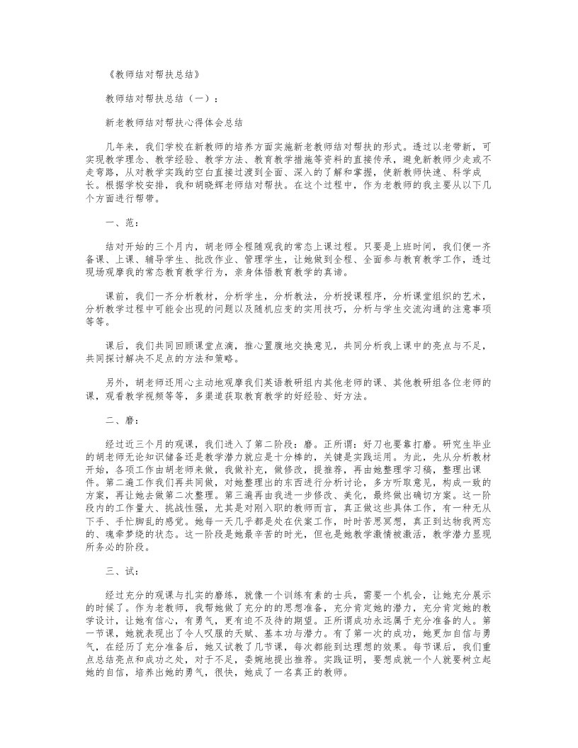 教师结对帮扶总结10篇完美版