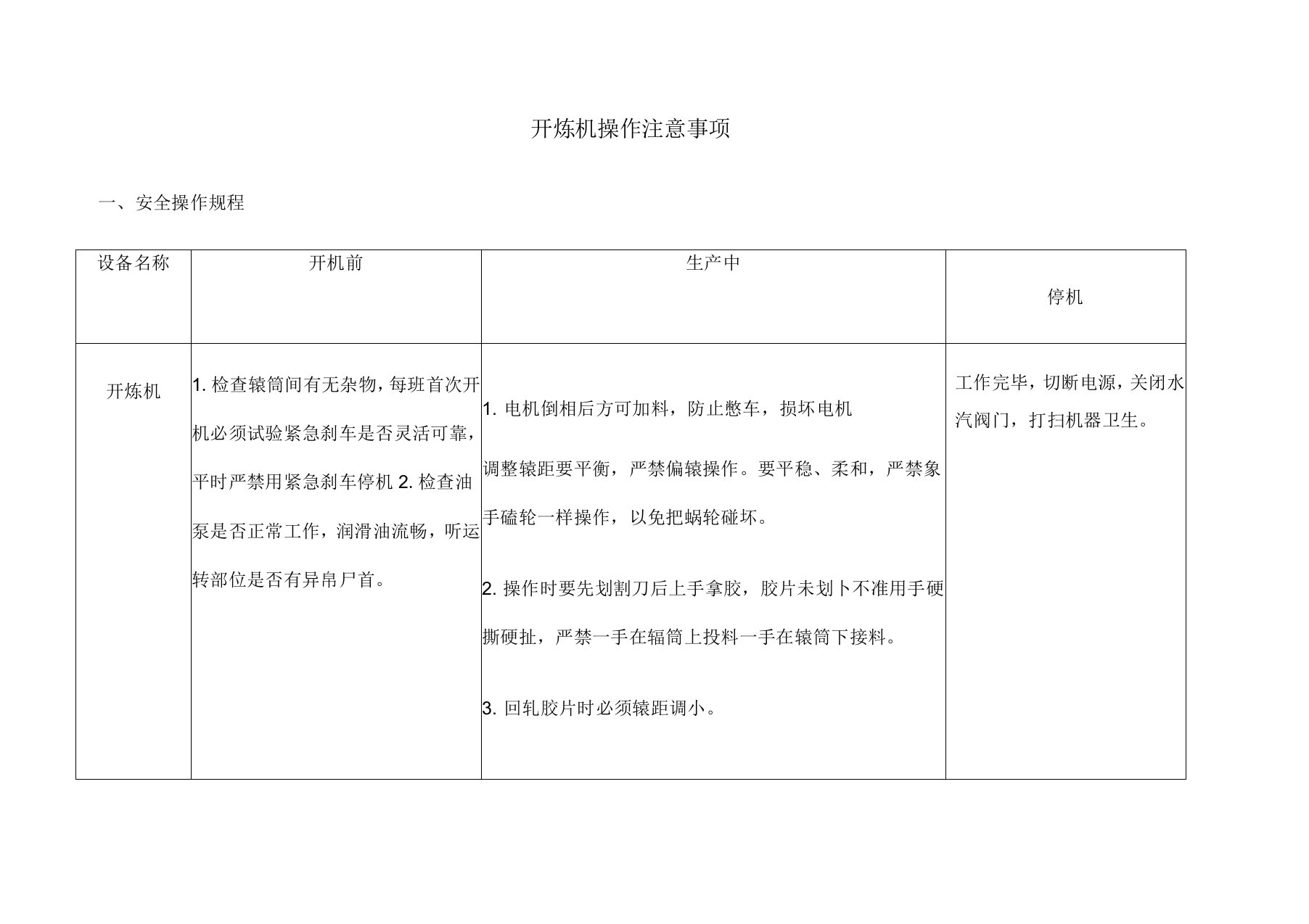 开炼机操作规程