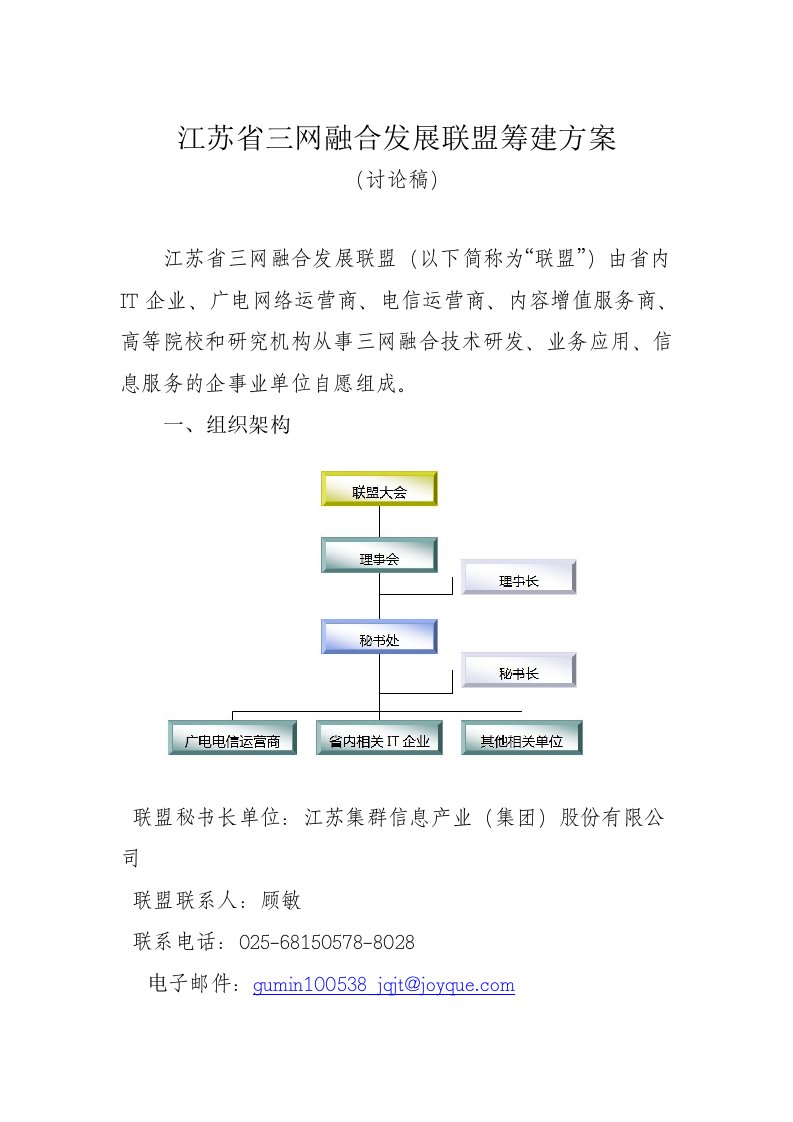 江苏省三网融合发展联盟筹建方案