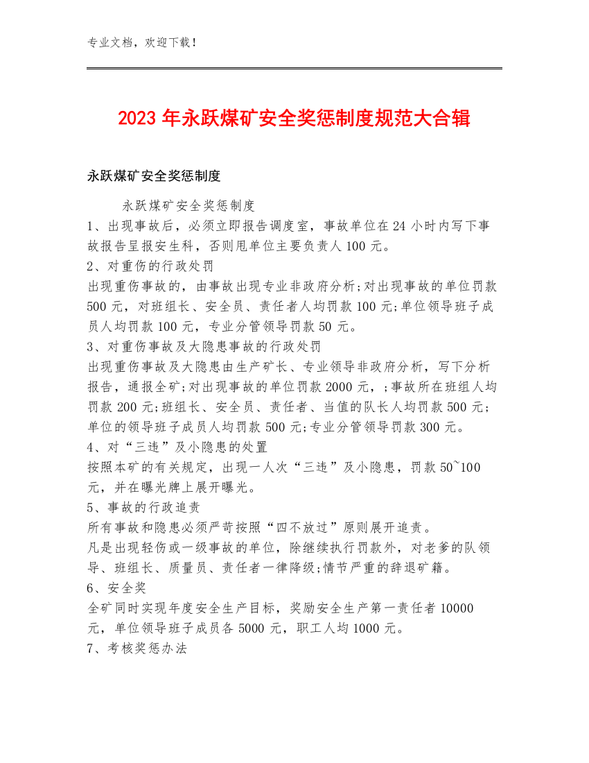 2023年永跃煤矿安全奖惩制度规范大合辑