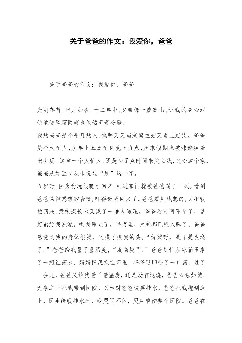 关于爸爸的作文：我爱你，爸爸