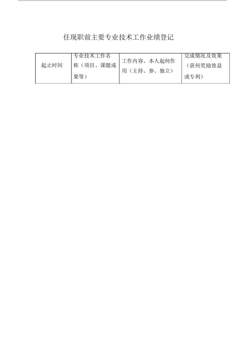 任现职前主要专业技术工作的业绩登记