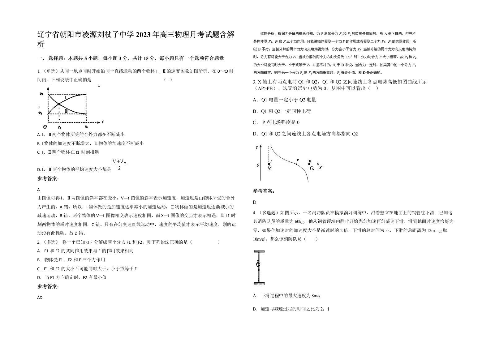 辽宁省朝阳市凌源刘杖子中学2023年高三物理月考试题含解析