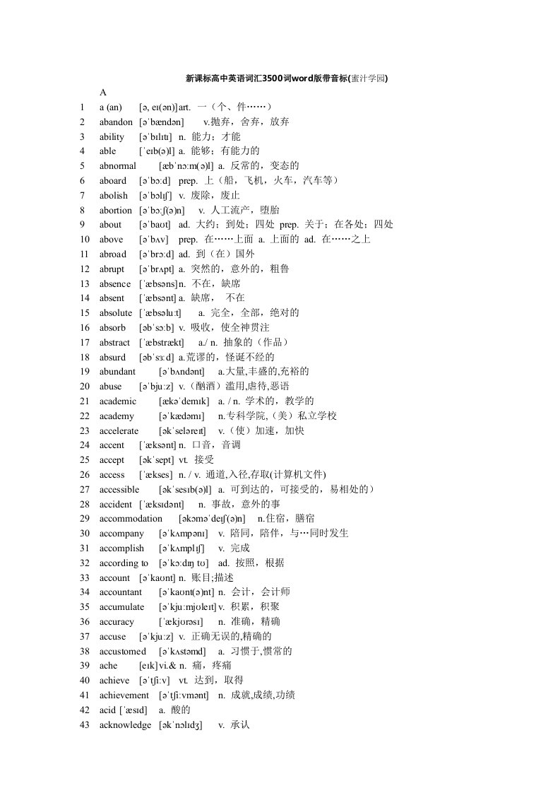 高中3500词英语词汇带音标(蜜汁学园)