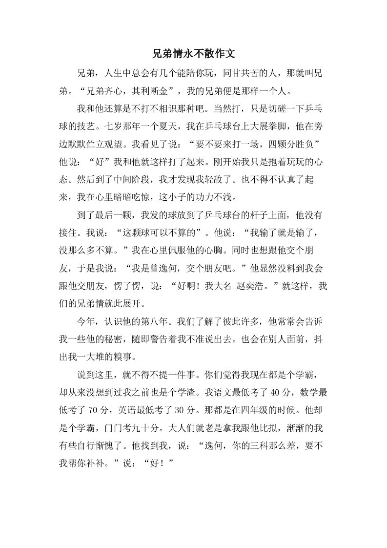 兄弟情永不散作文