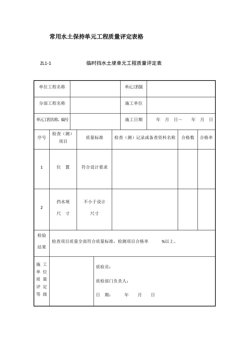 常见水土保持单元工程质量评定表格