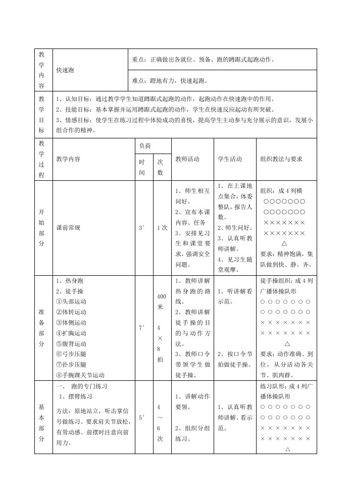 蹲踞式起跑教案