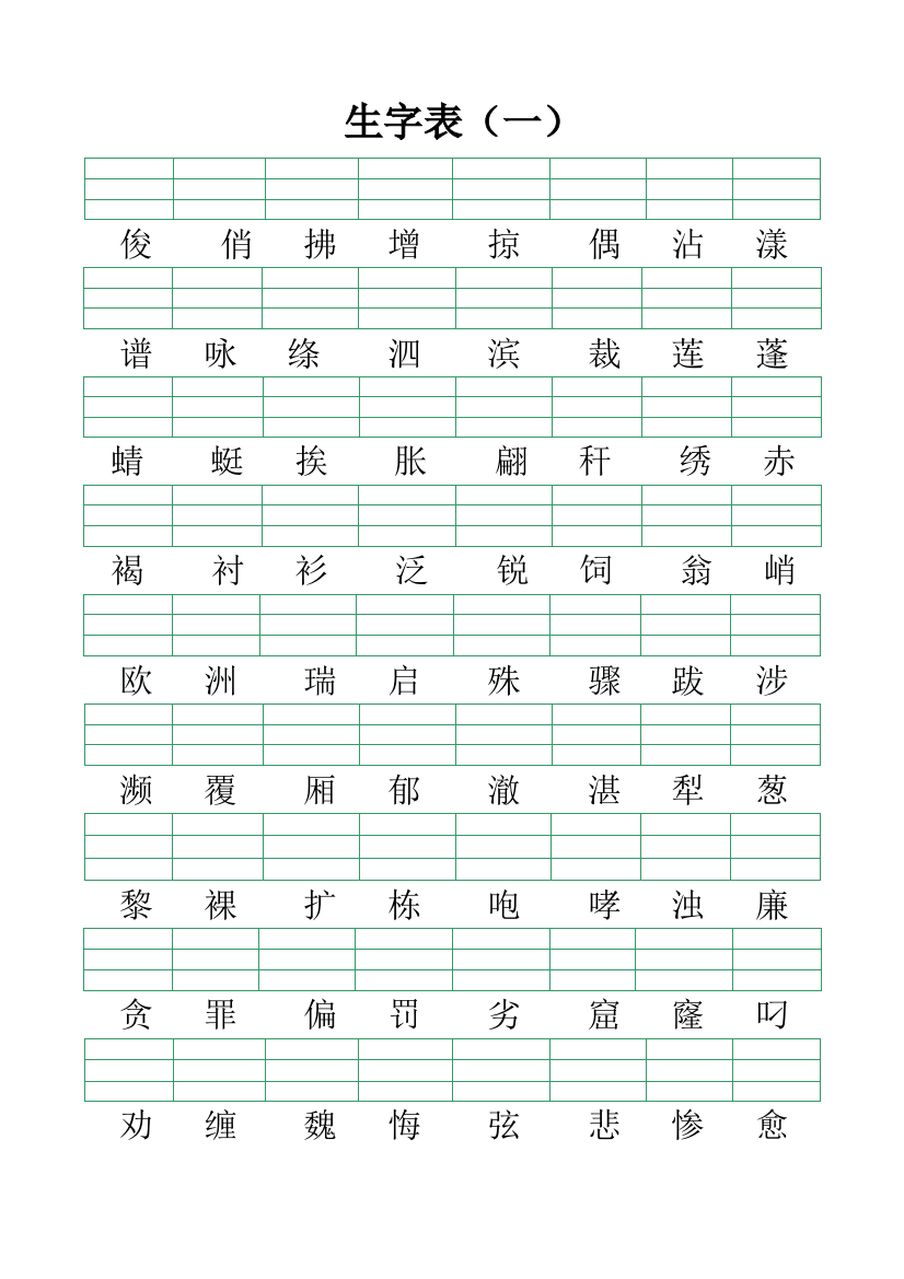 人教三年级下册一二类字注音