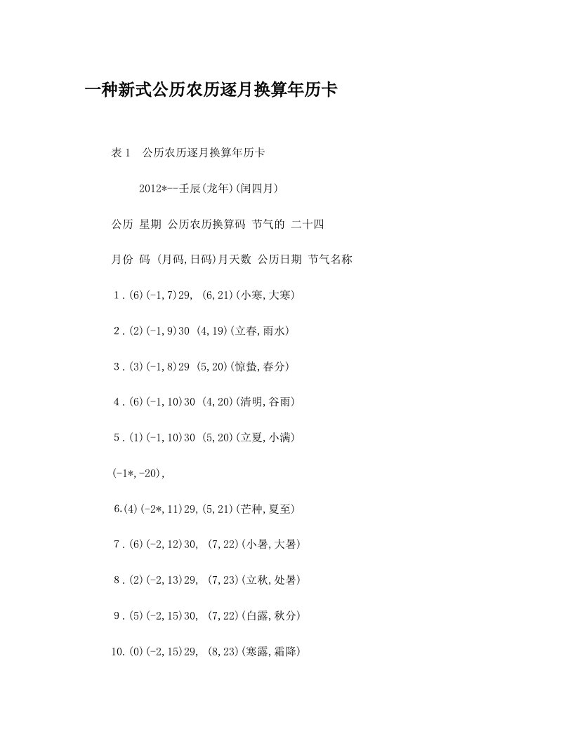 一种新式公历农历逐月换算年历卡