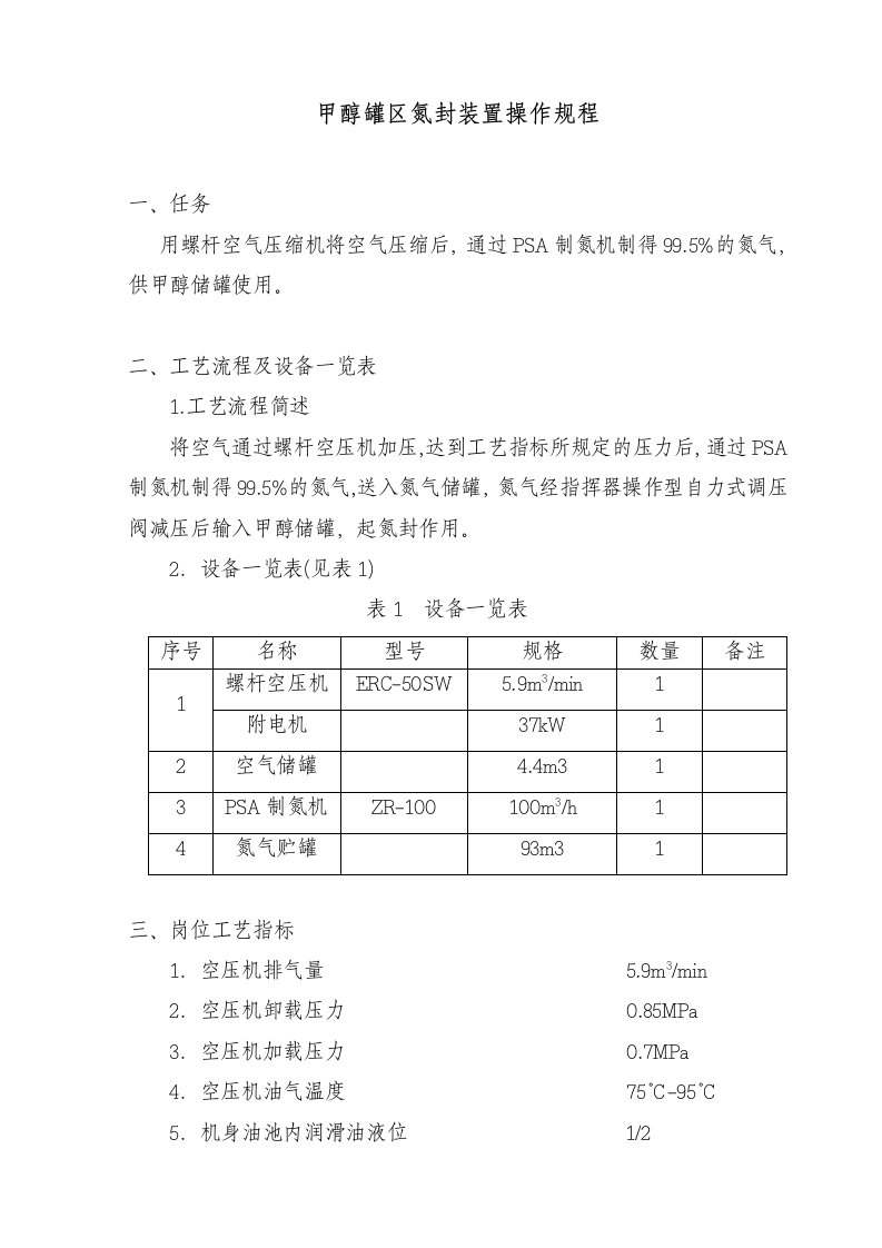 氮封装置工艺操作规程