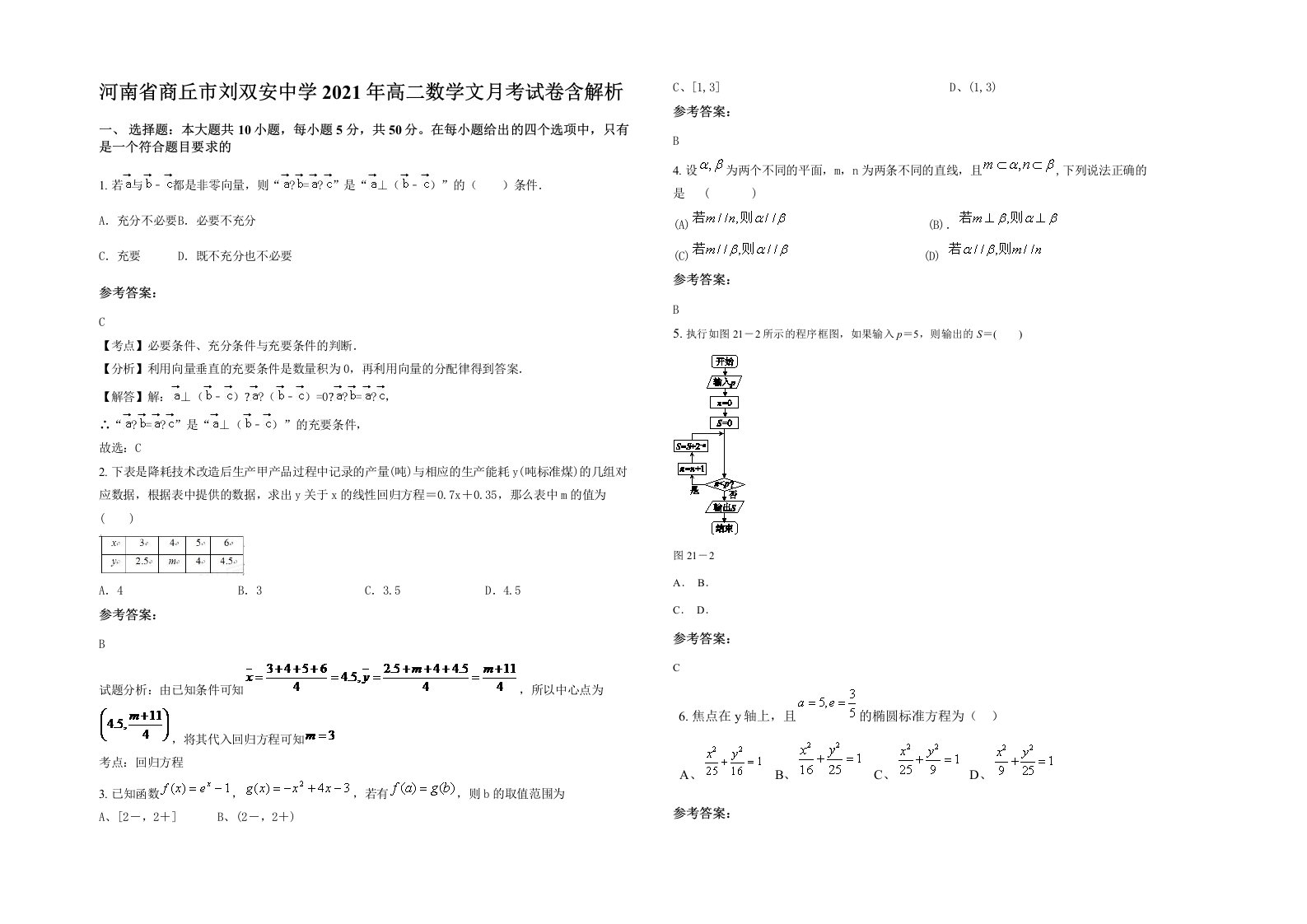 河南省商丘市刘双安中学2021年高二数学文月考试卷含解析