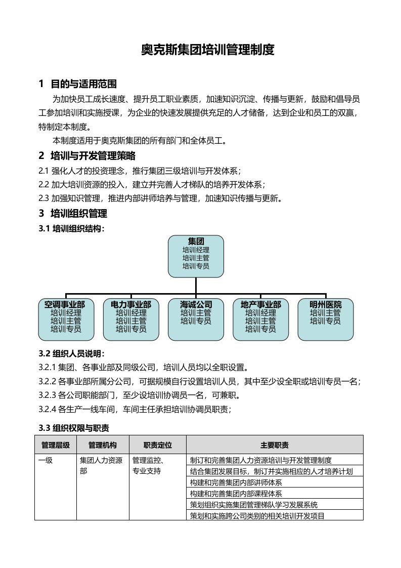 奥克斯集团培训管理制度