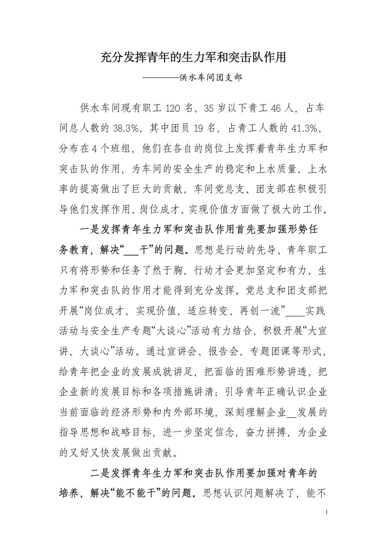 充分发挥青年的生力军和突击队作用