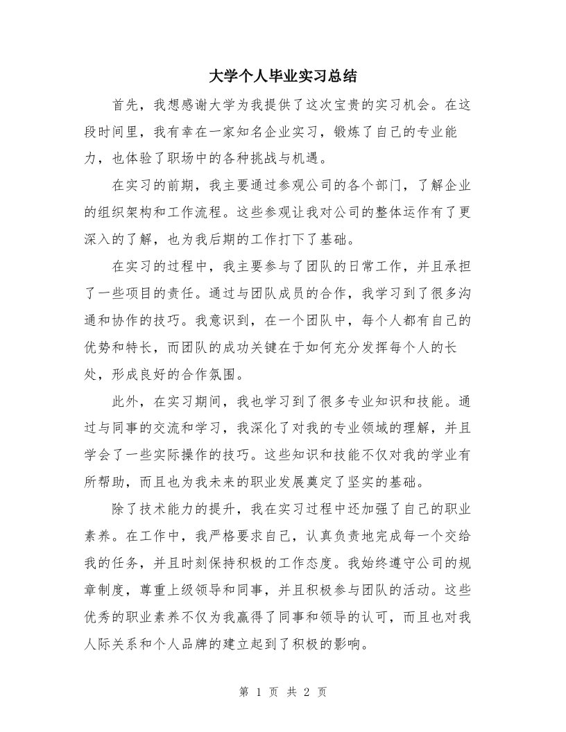 大学个人毕业实习总结