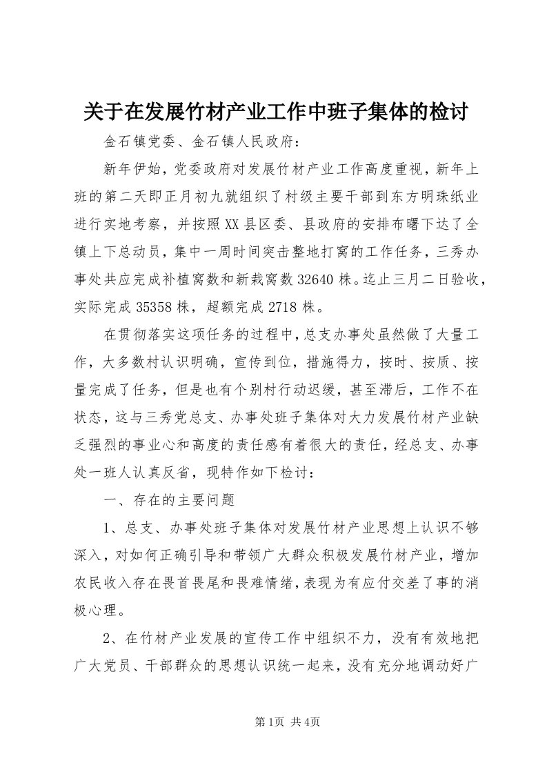 3关于在发展竹材产业工作中班子集体的检讨