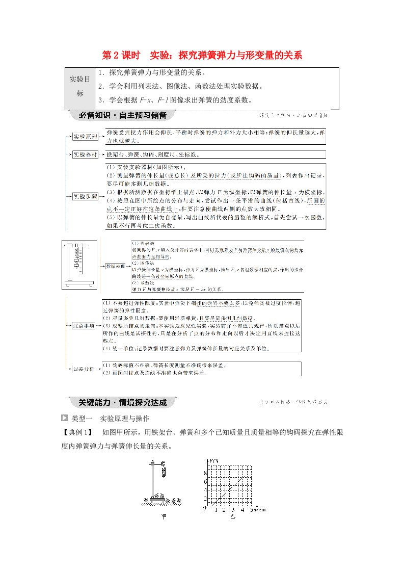 新教材2023年秋高中物理第3章相互作用__力第1节重力与弹力第2课时实验：探究弹簧弹力与形变量的关系教师用书含答案新人教版必修第一册