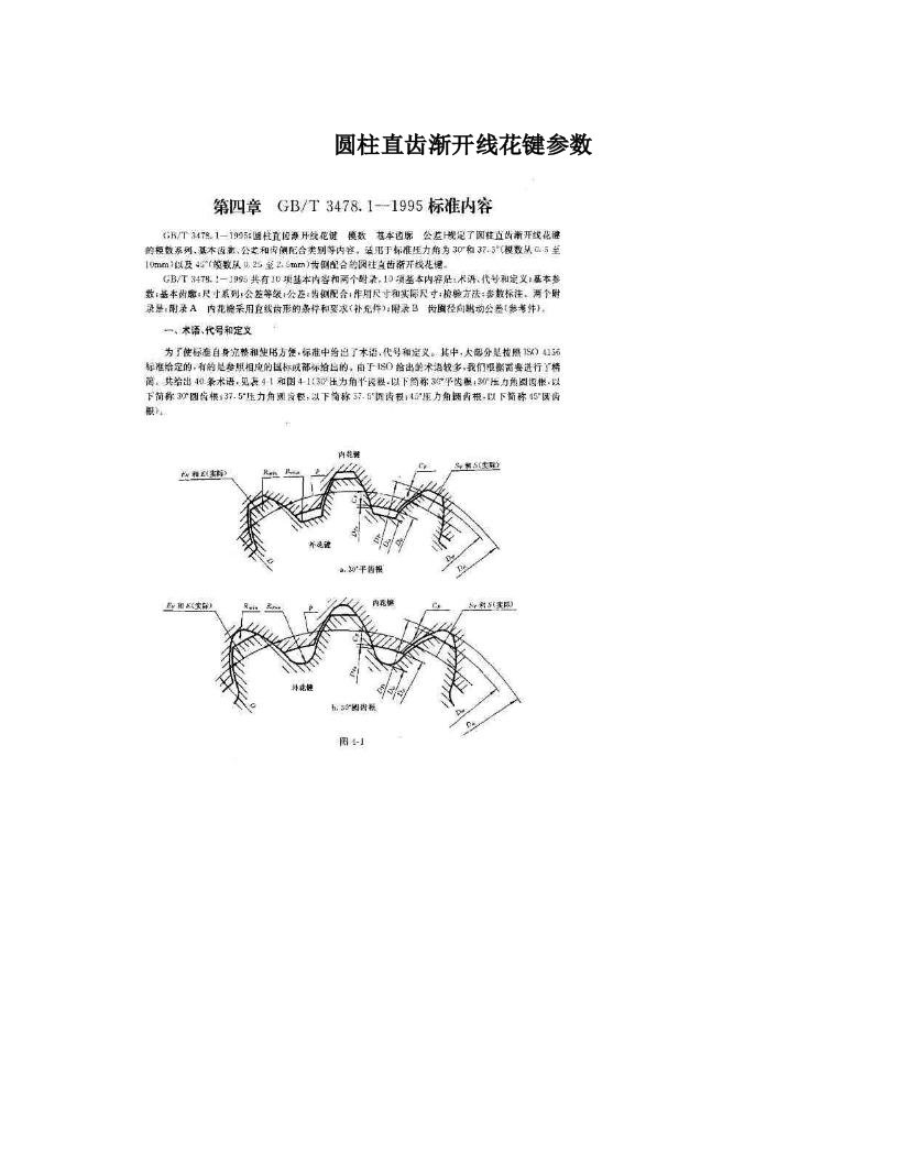 圆柱直齿渐开线花键参数