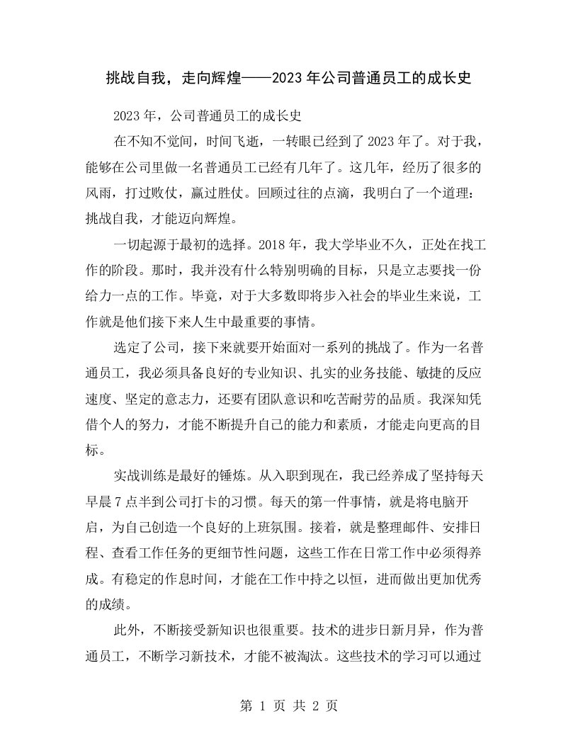 挑战自我，走向辉煌——2023年公司普通员工的成长史