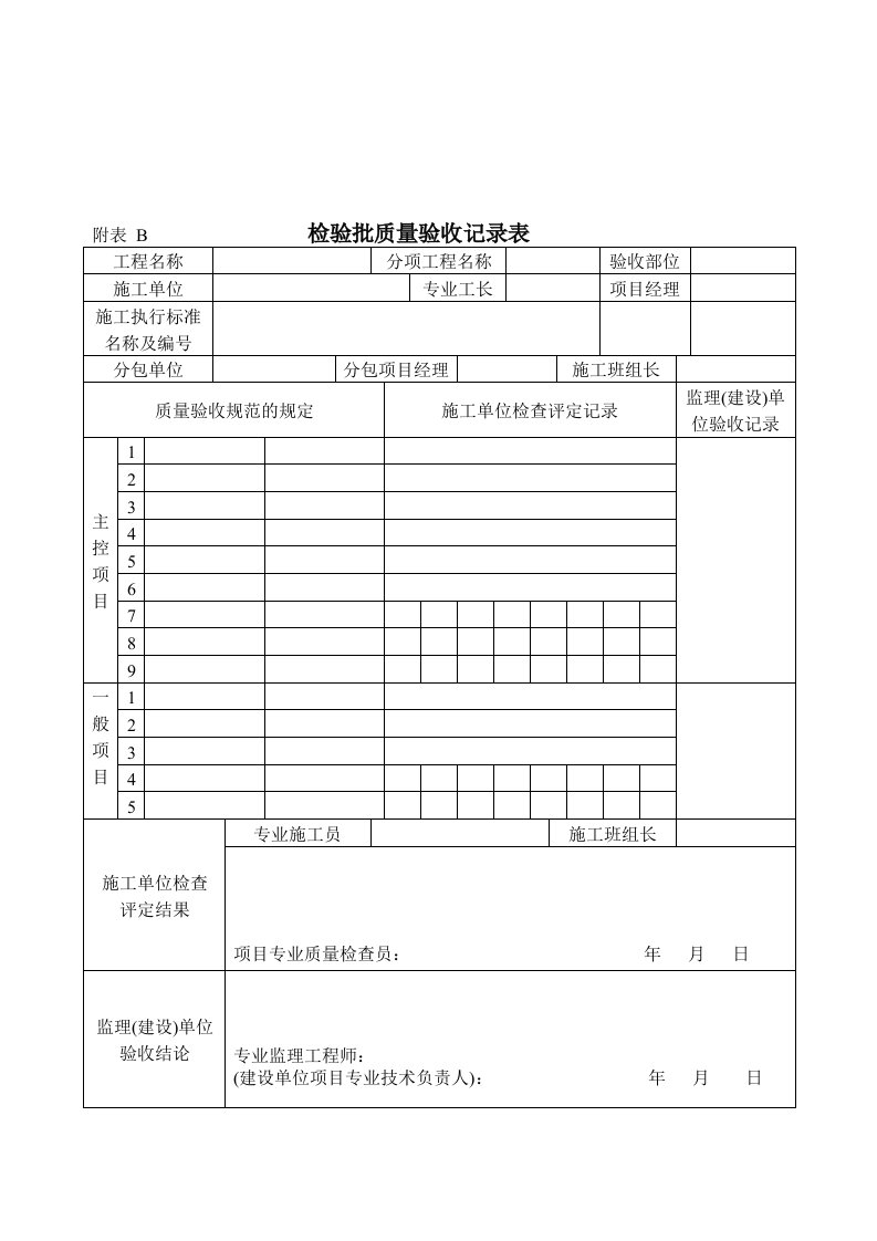 施工现场常用质量管理检查记录表