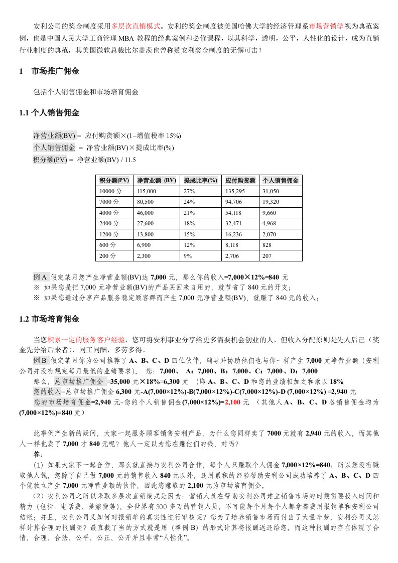 安利公司的奖金制度采用多层次直销模式精装