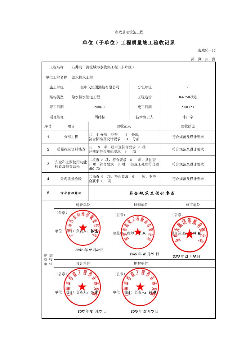 建筑工程-11单位子单位工程质量竣工验收记录