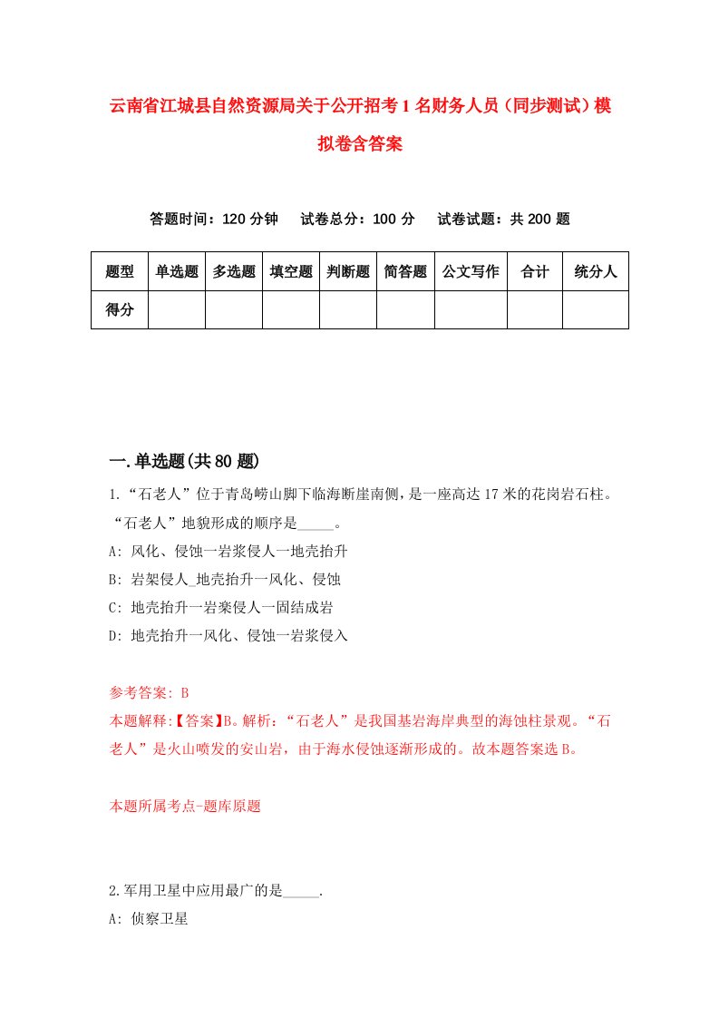 云南省江城县自然资源局关于公开招考1名财务人员同步测试模拟卷含答案7