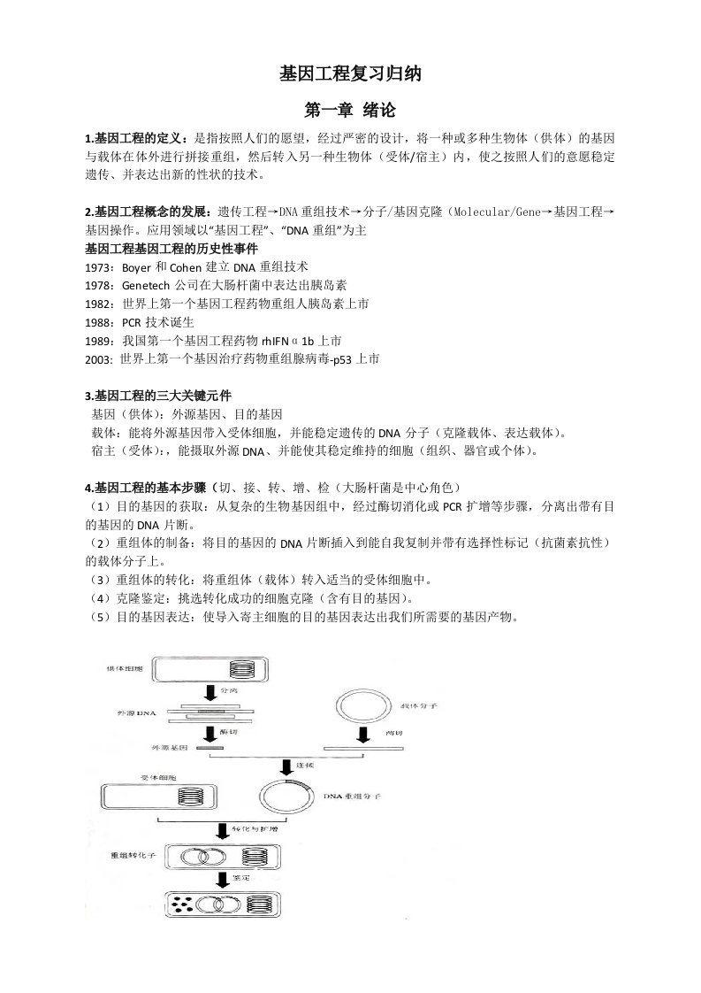 大学《基因工程》复习归纳重点-复习资料