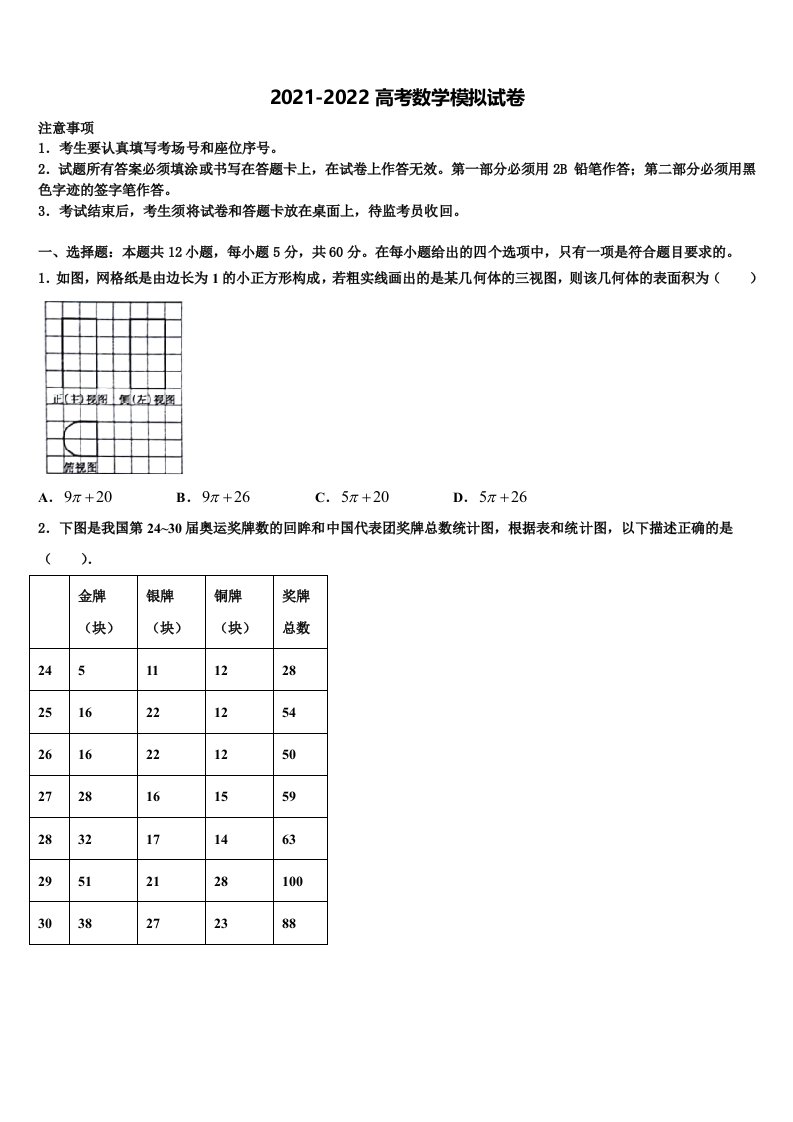 广东省广州中科2022年高三二诊模拟考试数学试卷含解析