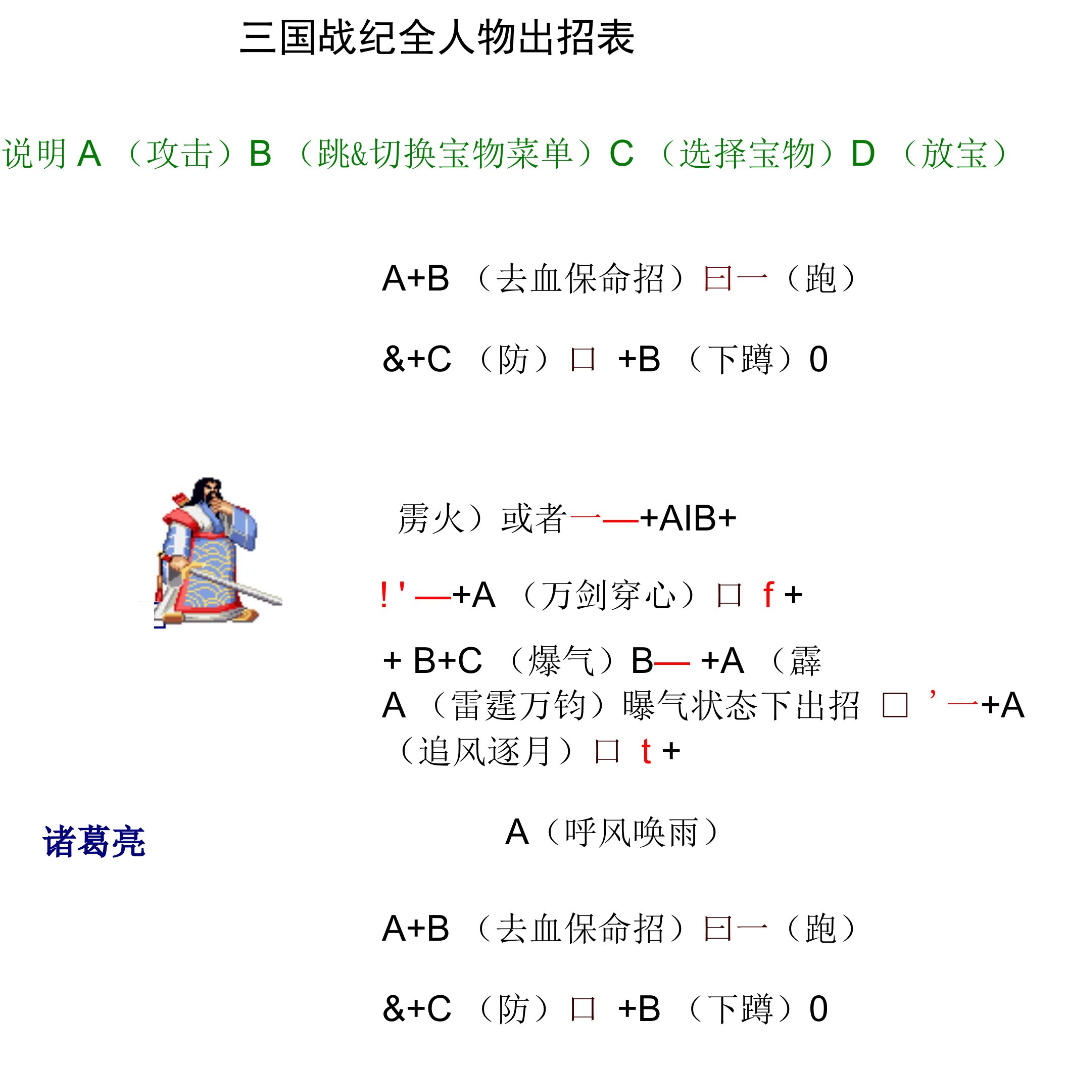 三国战纪全人物出招表