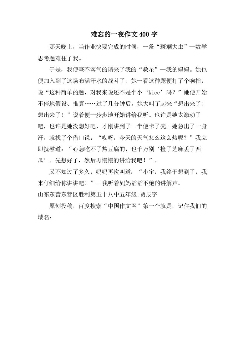 难忘的一夜作文400字