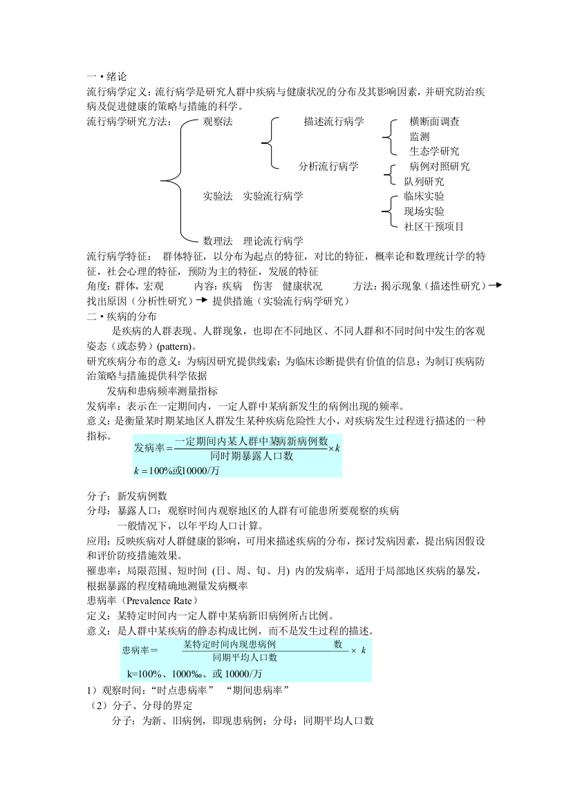 流行病学期末考试重点