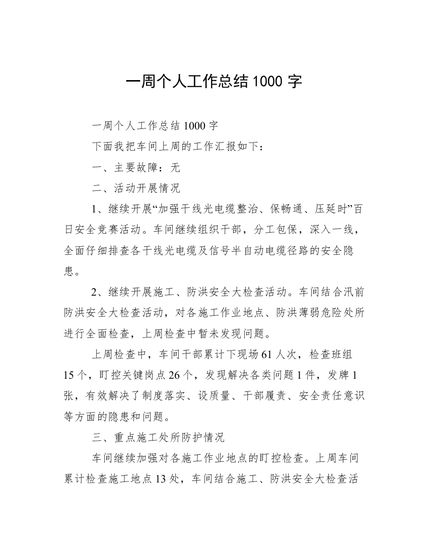 一周个人工作总结1000字