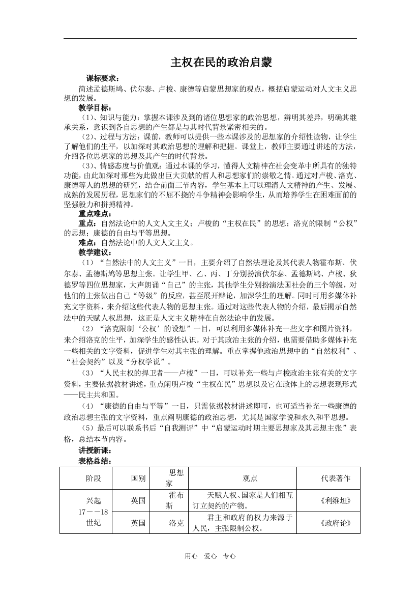 高中历史主权在民的政治启蒙