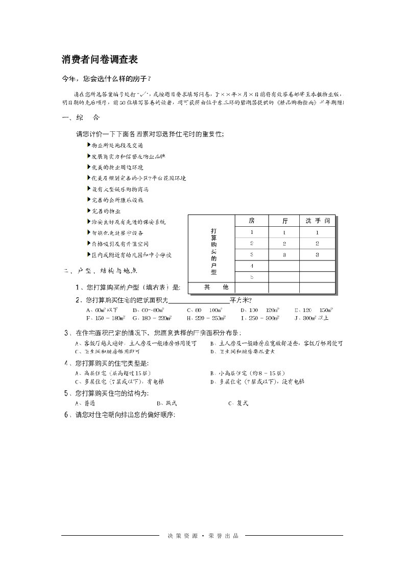 消费者问卷调查表