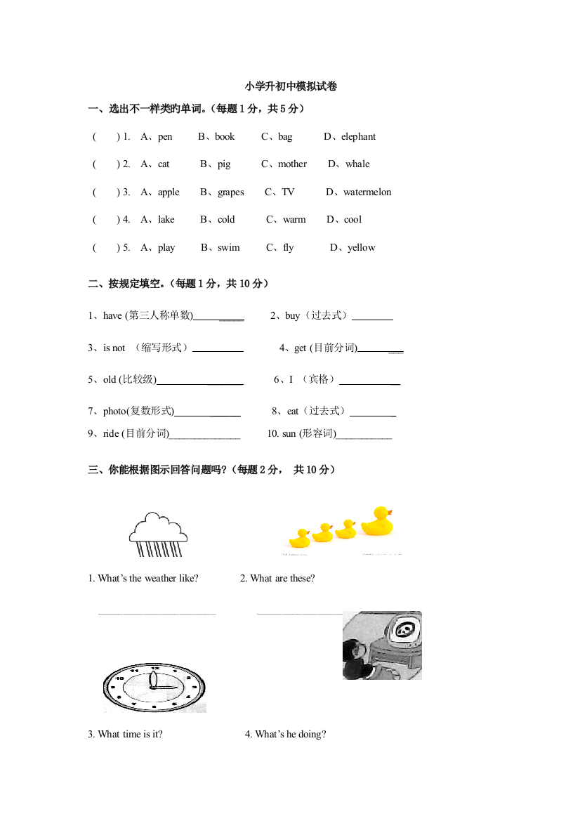 2023年最新版小升初英语试卷