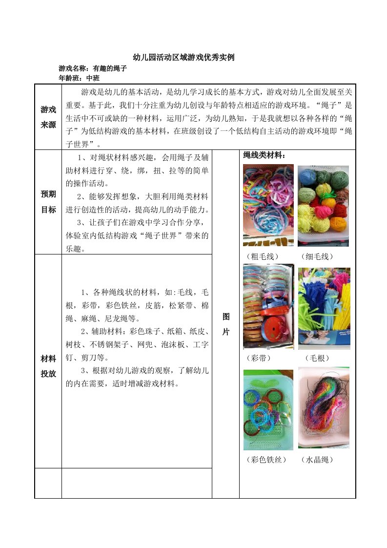 幼儿园中班活动区游戏优秀教学案例：《有趣的绳子》