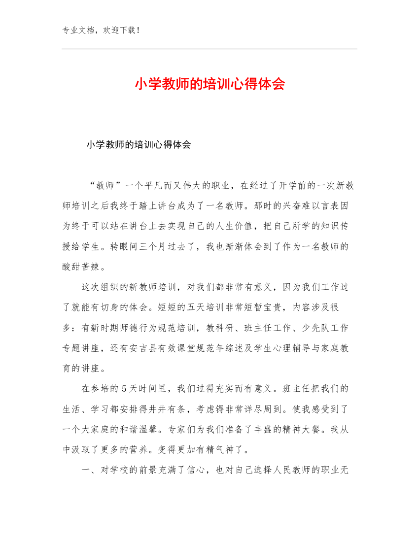 最新小学教师的培训心得体会例文28篇合集