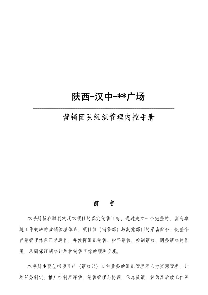 a万邦时代广场-营销团队组织管理内控手册